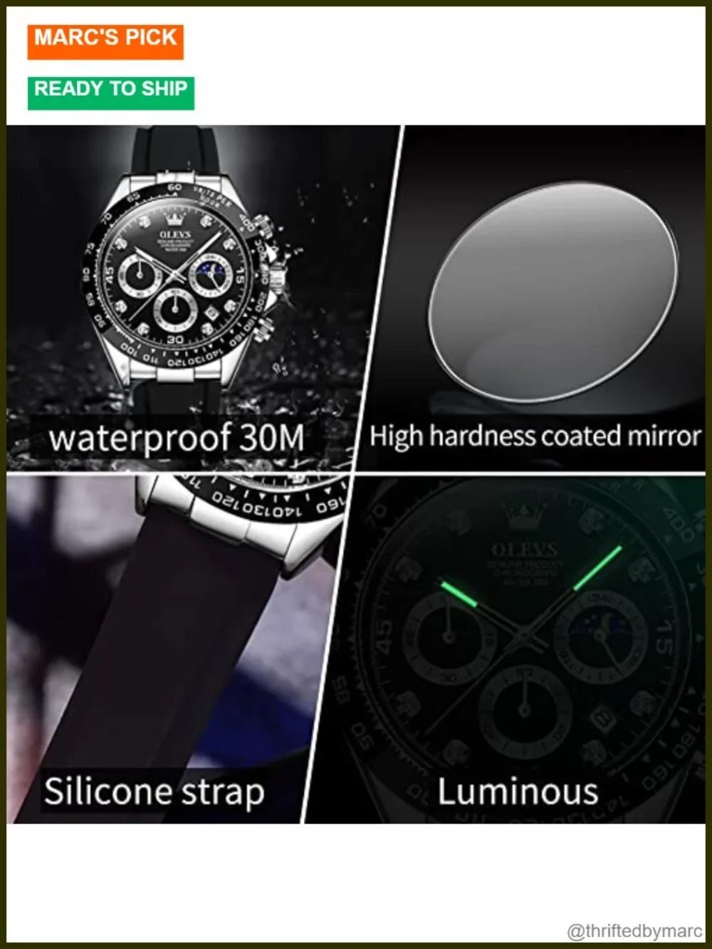 Chronograph Multifunction Silicone Moon Phase Quartz Dress Watch